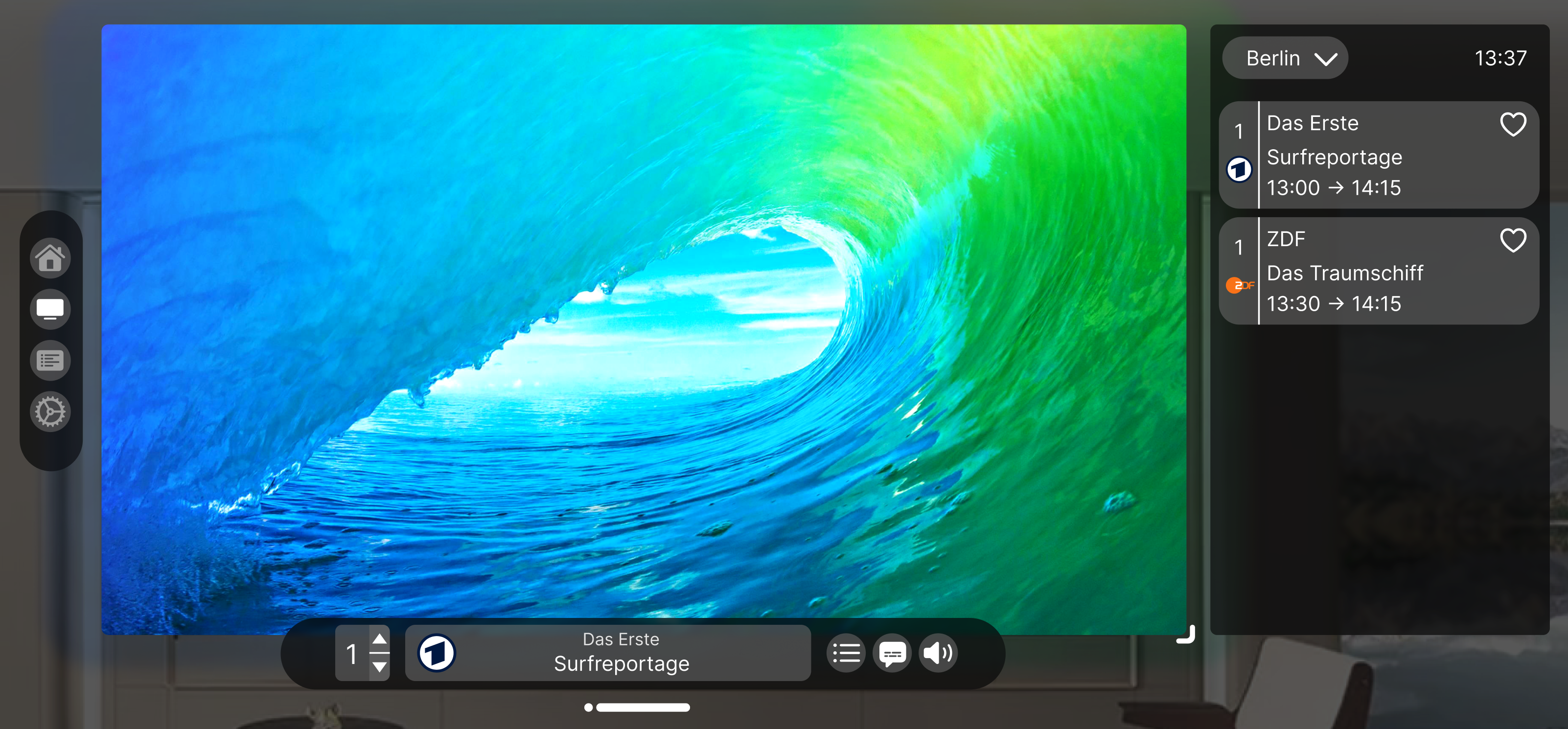 TV — Live playback with channel sidebar